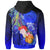 Polynesian Hawaii Hoodie Humpback Whale with Tropical Flowers (Blue) - Polynesian Pride