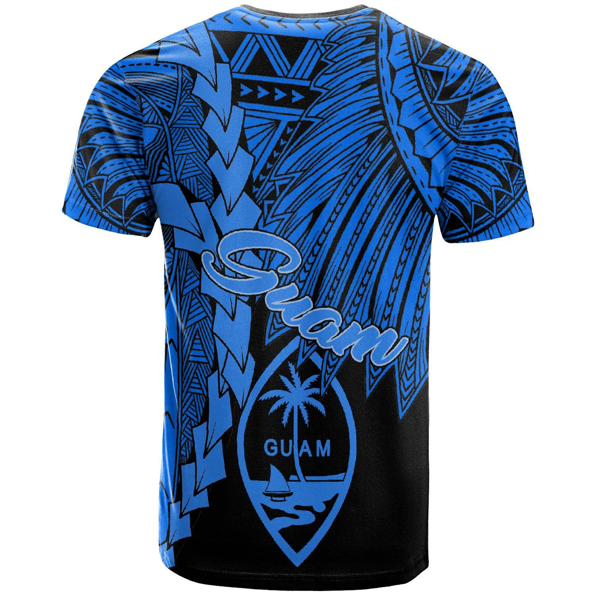 Guam Polynesian Custom T Shirt Tribal Wave Tattoo Blue - Polynesian Pride