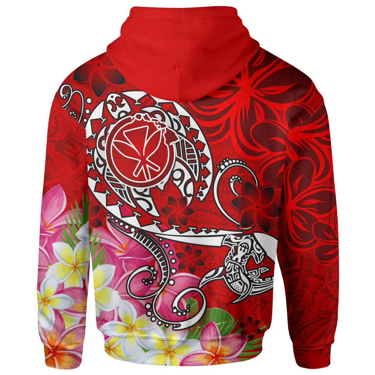 Hawaii Hoodie Turtle Plumeria Polynesian Tattoo Red Color - Polynesian Pride
