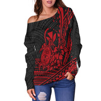 Hawaii Turtle With Hibiscus Tribal Red Women Off Shoulder Sweater - LT12 - Polynesian Pride