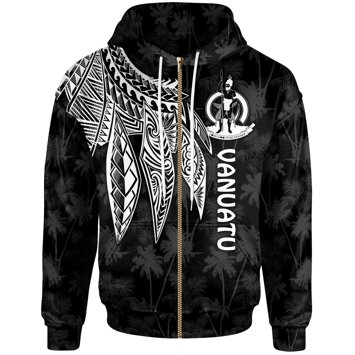 Vanuatu Zip up Hoodie Polynesian Wings (White) BN15 Unisex Blue - Polynesian Pride