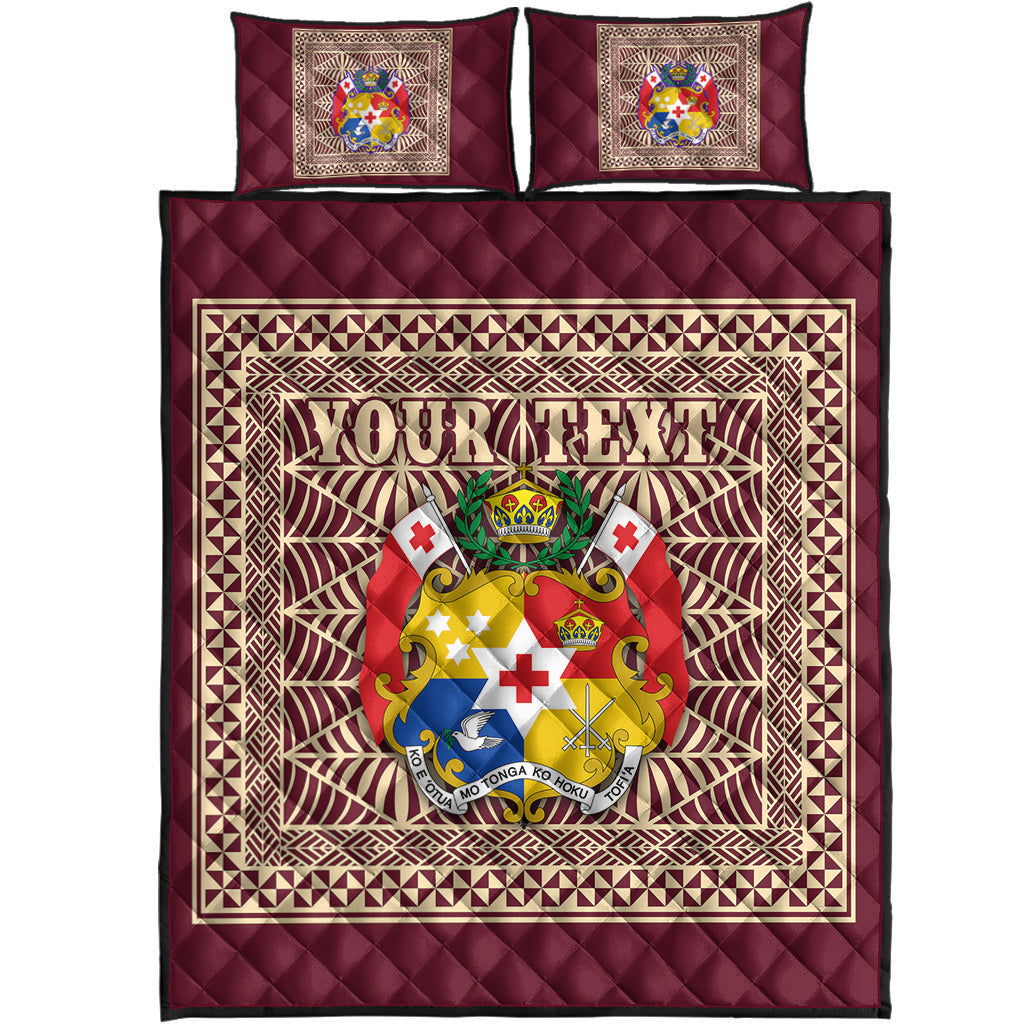 (Custom Personalised) Tonga Pattern Quilt Bed Set Coat of Arms - Maroon and Beige LT4 Maroon - Polynesian Pride