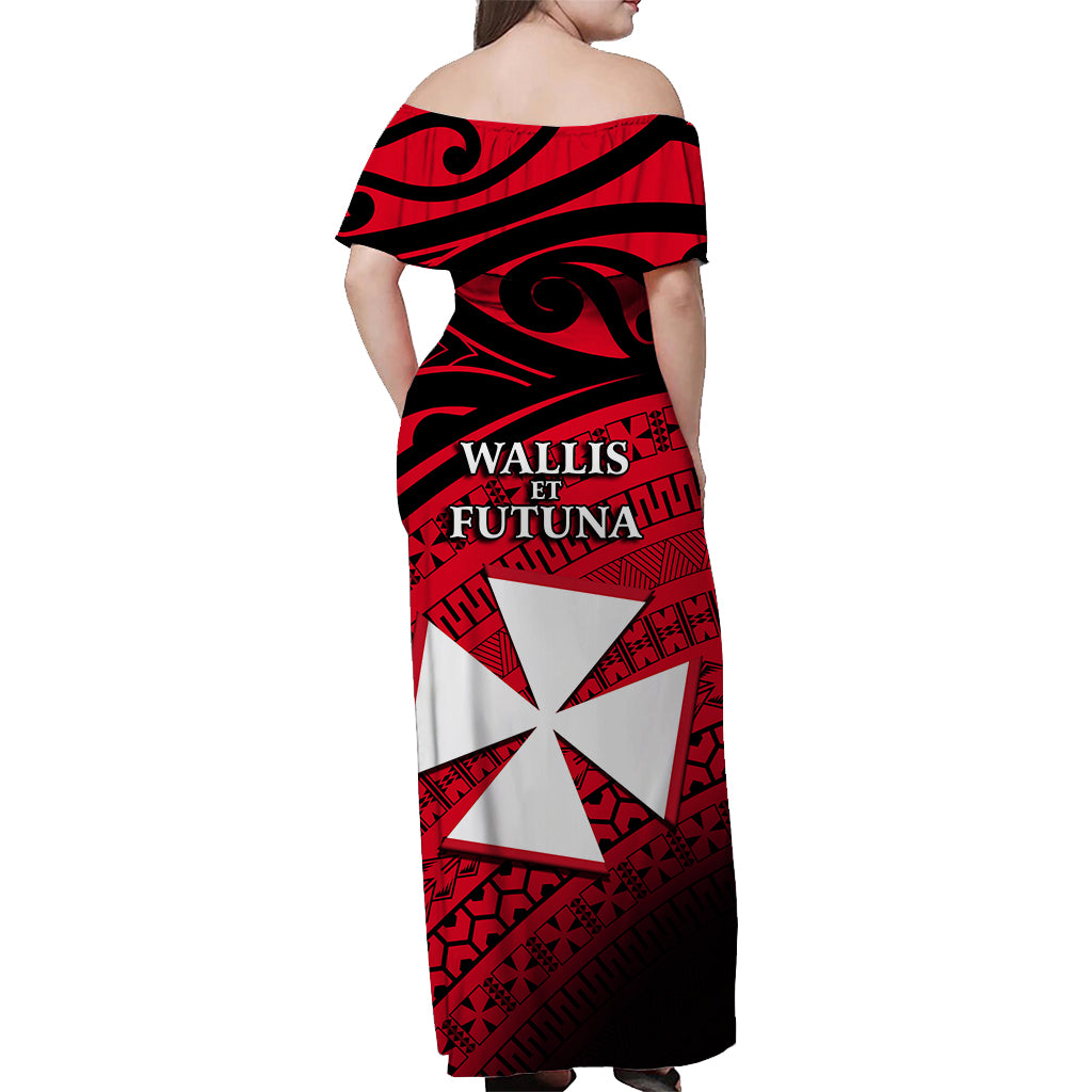 Uvea Chiefdom Wallis et Futuna Off Shoulder Long Dress Polynesian Pattern and Flag LT13 - Polynesian Pride