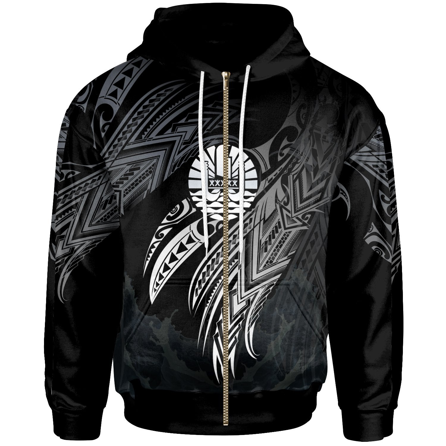 Tahiti Polynesian Zip Hoodie Legend White Version Unisex Black - Polynesian Pride