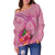 Niue Polynesian Women's Off Shoulder Sweater - Floral With Seal Pink - Polynesian Pride