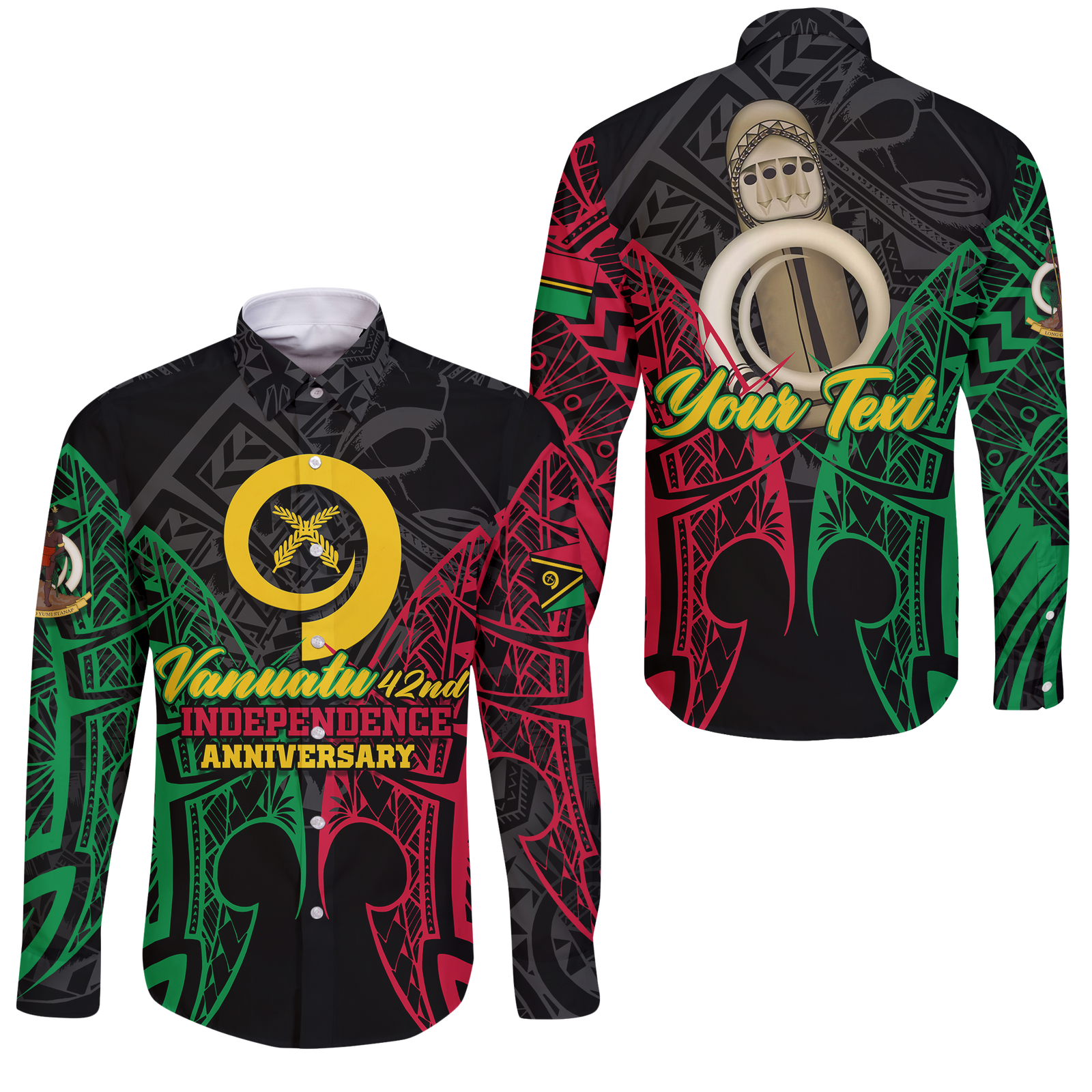Custom Vanuatu 42nd Independence Anniversary Pride Long Sleeve Button Shirt - LT12 Unisex Black - Polynesian Pride