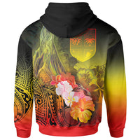 Fiji Custom Zip up Hoodie Humpback Whale with Tropical Flowers (Yellow) - Polynesian Pride