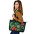 Pohnpei Micronesia Leather Tote Bag - Green Turtle Hibiscus - Polynesian Pride