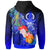 Vanuatu Custom Zip up Hoodie Humpback Whale with Tropical Flowers (Blue) - Polynesian Pride