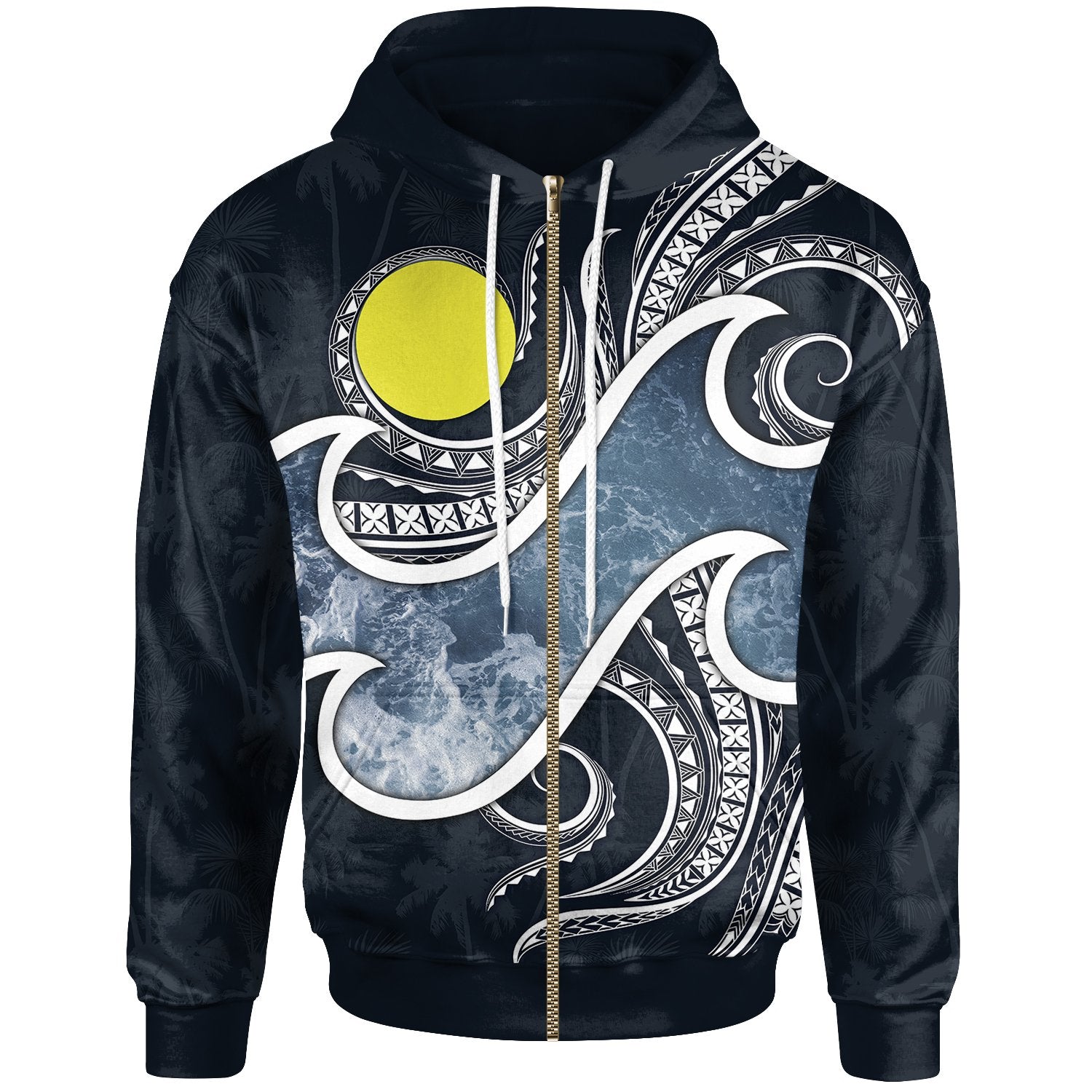 Palau Polynesian Zip up Hoodie Ocean Style Unisex Blue - Polynesian Pride