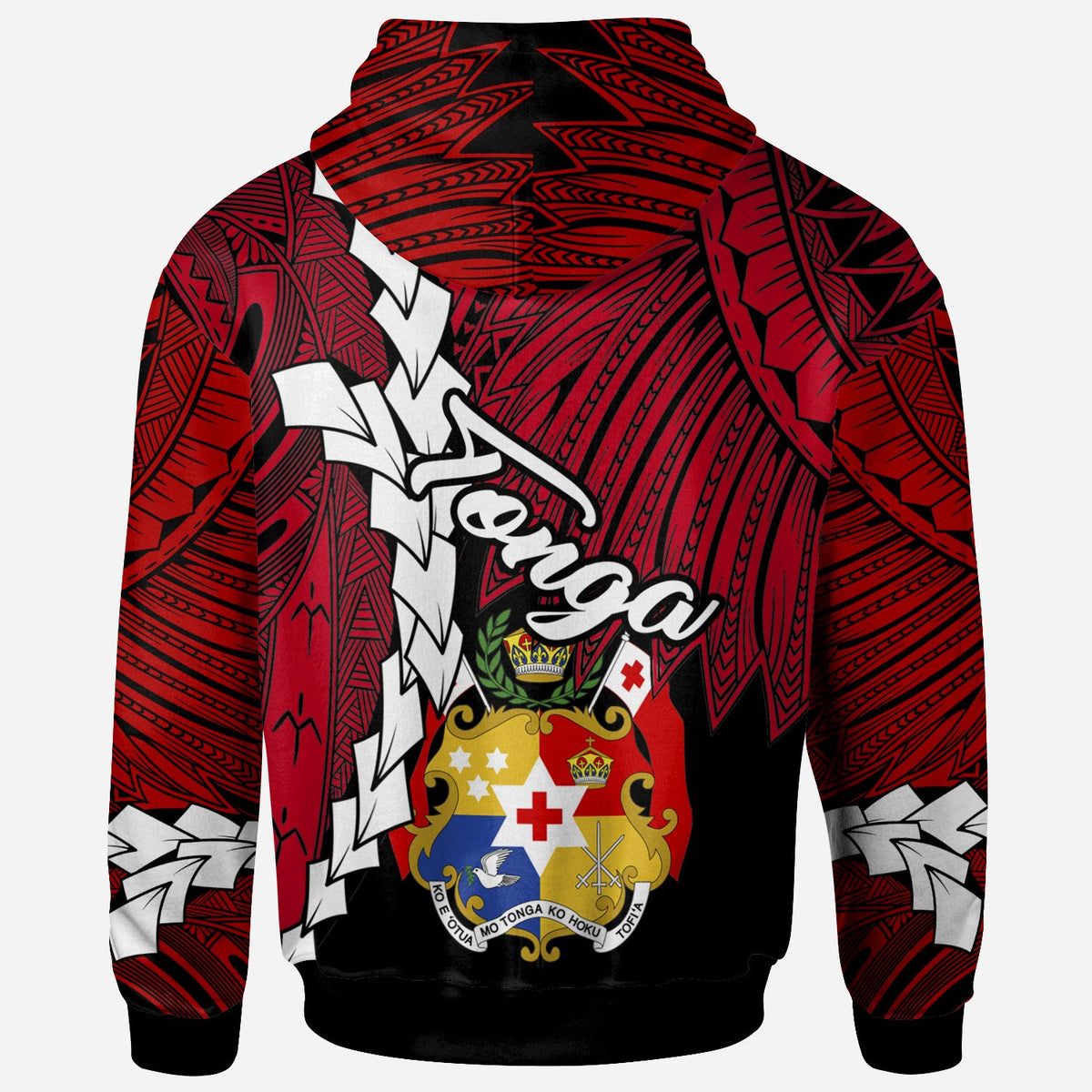 Tonga Polynesian Zip up Hoodie Tribal Wave Tattoo Flag Color - Polynesian Pride