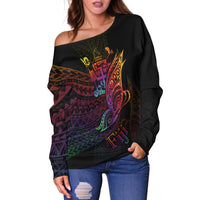 Fiji Women's Off Shoulder Sweater - Butterfly Polynesian Style - Polynesian Pride