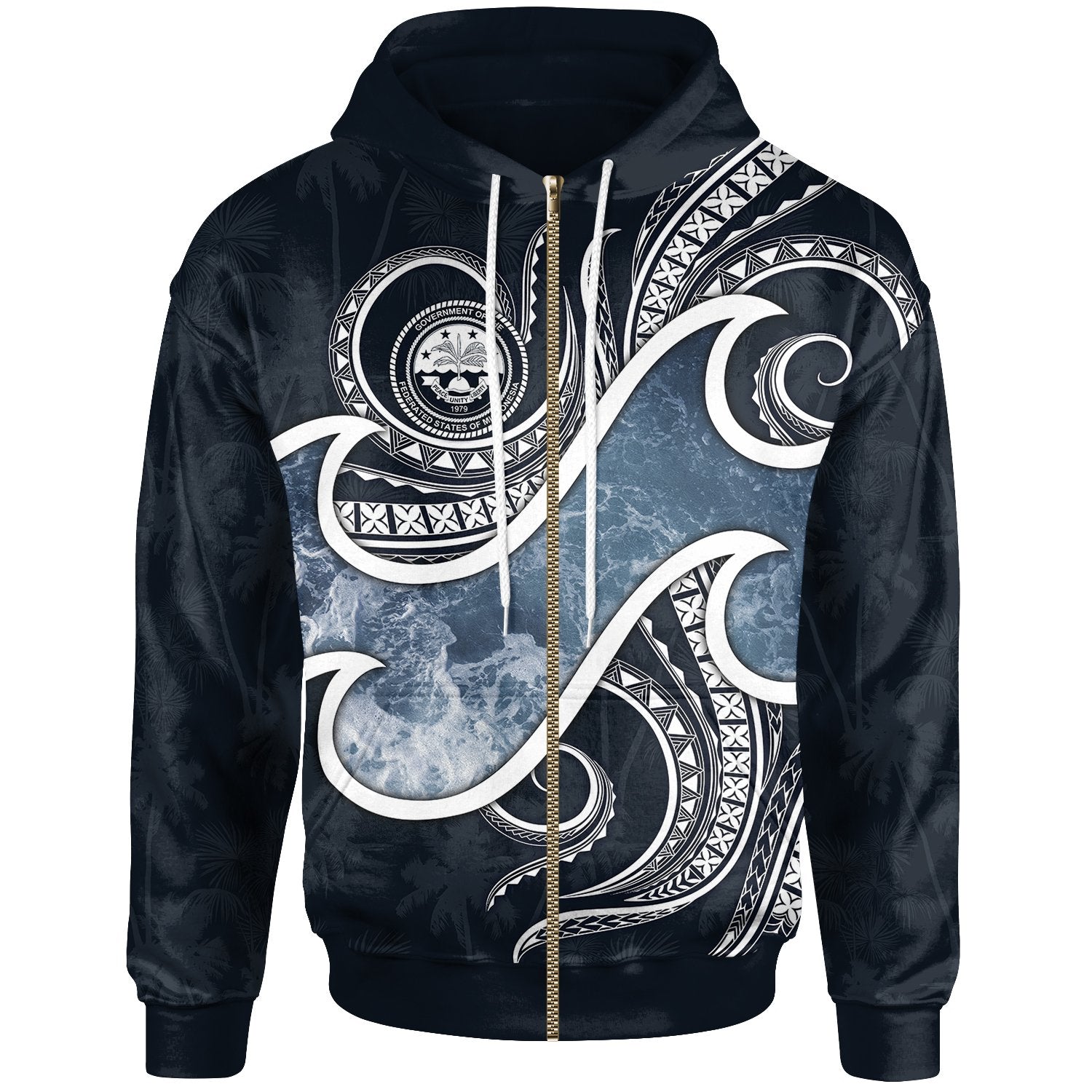 FSM Islands Polynesian Zip up Hoodie Ocean Style Unisex Blue - Polynesian Pride