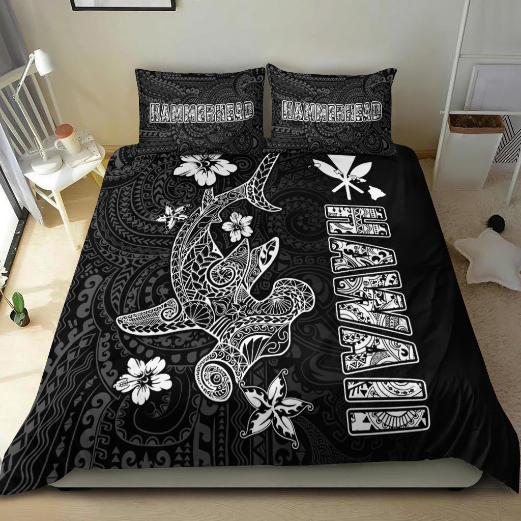 Hawaii Hammerhead Shark Hibiscus Hawaii Pattern Bedding Set - LT2 BLACK - Polynesian Pride