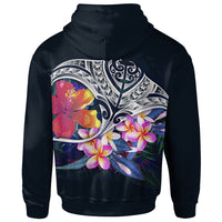 Polynesian Zip up Hoodie Manta Ray and Hibiscus - Polynesian Pride