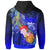 Custom Pohnpei Zip up Hoodie Humpback Whale with Tropical Flowers (Blue) - Polynesian Pride