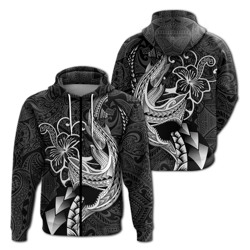 Polynesian Shark Tattoo Hawaii Tribal Hoodie LT12 Zip Hoodie Black - Polynesian Pride