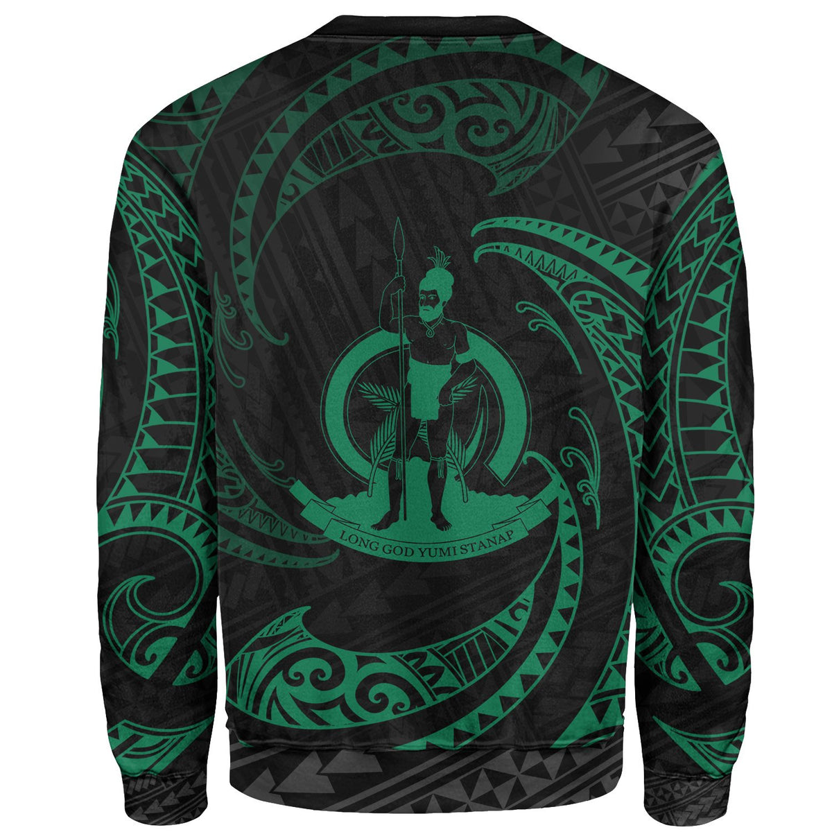 Vanuatu Polynesian Custom Personalised Sweater - Green Tribal Wave - Polynesian Pride