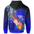 Custom Samoa Zip up Hoodie Humpback Whale with Tropical Flowers (Blue) - Polynesian Pride