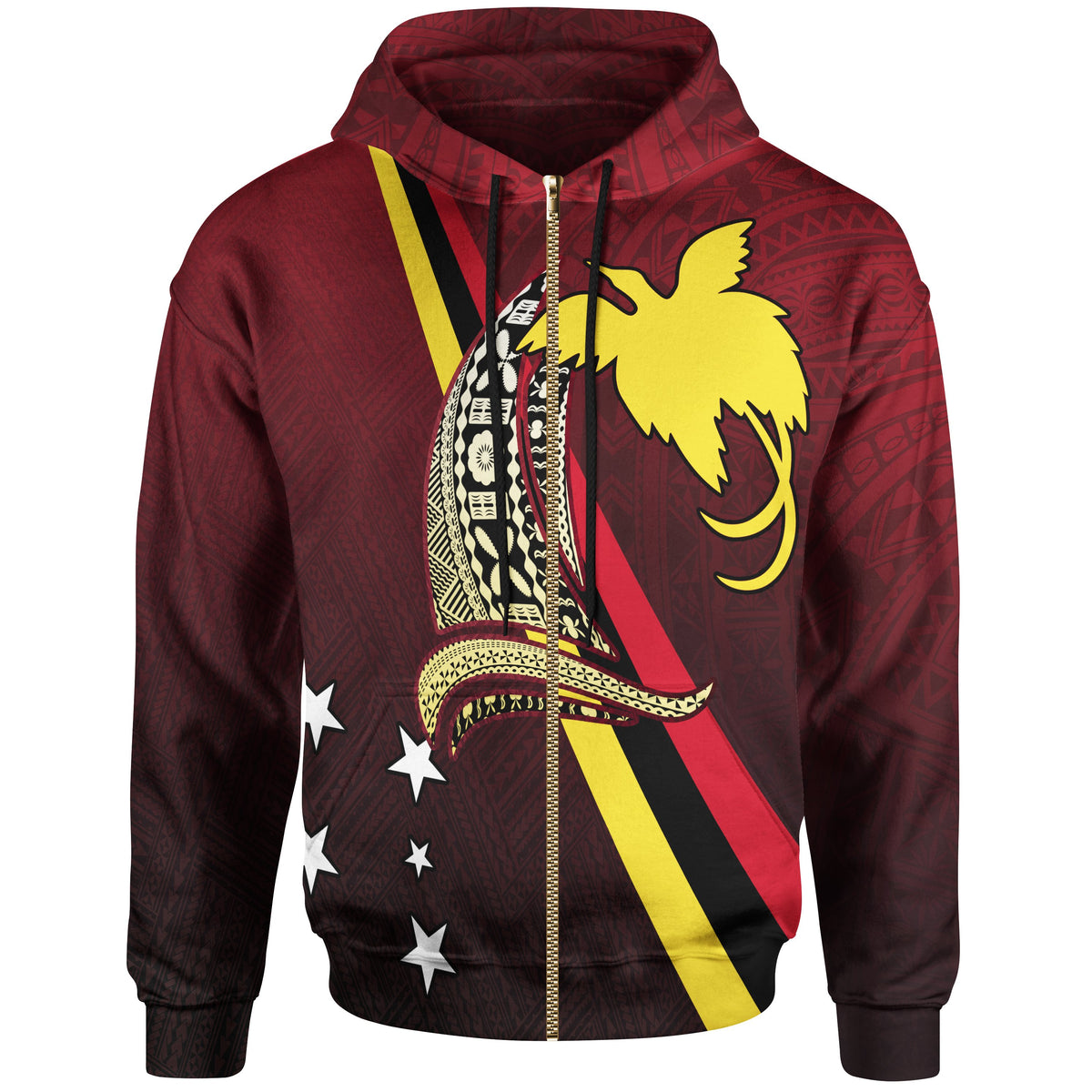 Papua New Guinea All Over Print Zip up Hoodie Sailing Style Unisex RED - Polynesian Pride