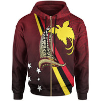 Papua New Guinea All Over Print Zip up Hoodie Sailing Style Unisex RED - Polynesian Pride