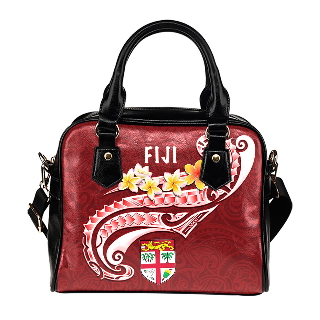 Fiji Shoulder Handbag - Fiji Seal Polynesian Patterns Plumeria (Red) - Polynesian Pride