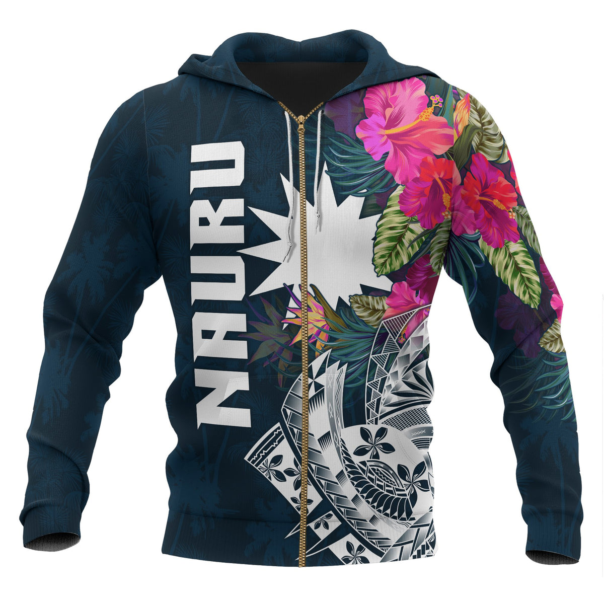 Nauru Zip up Hoodie Summer Vibes Unisex Blue - Polynesian Pride