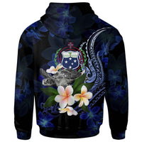 Samoa Polynesian Zip up Hoodie Turtle With Plumeria Flowers - Polynesian Pride