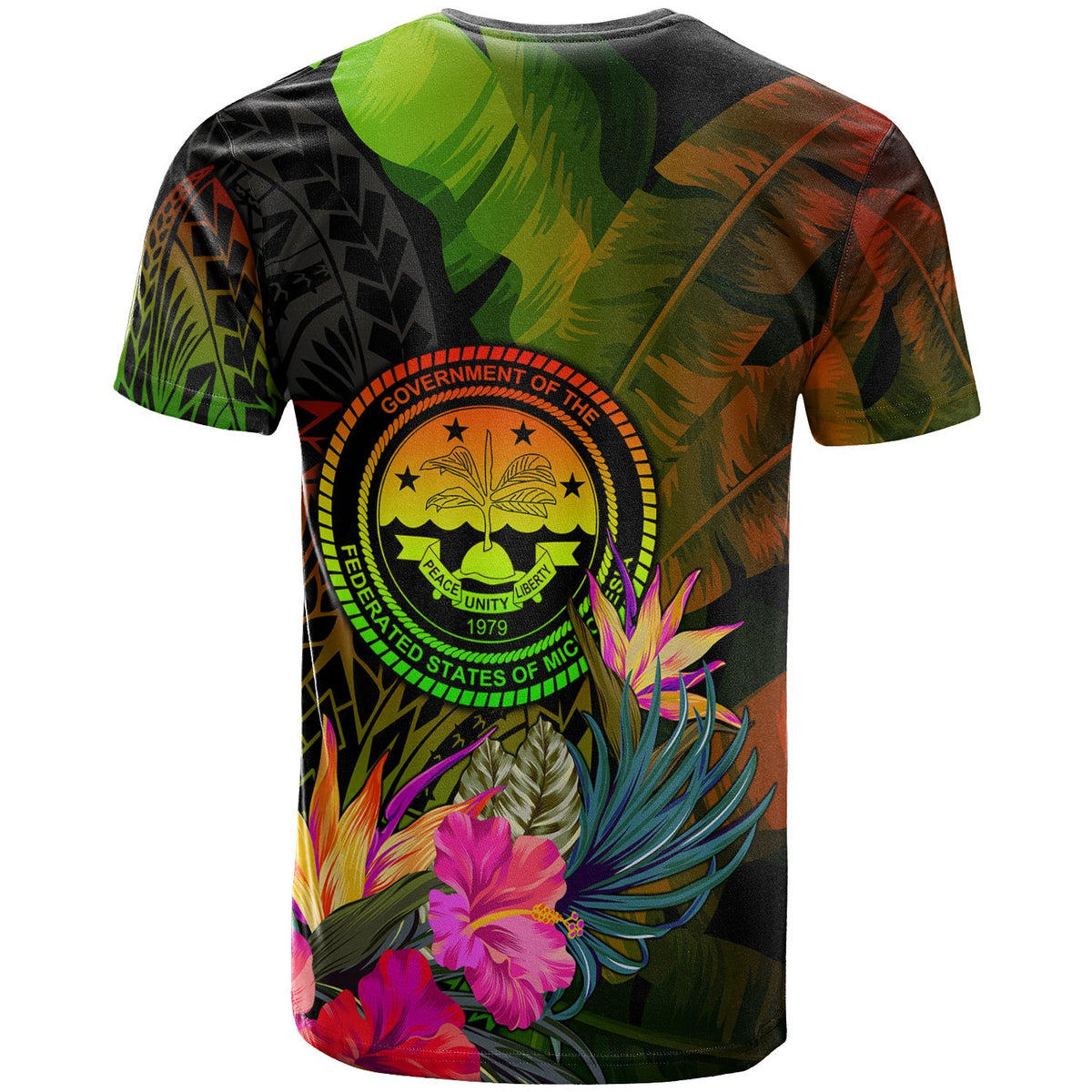 Federated States of Micronesia Polynesian T Shirt Hibiscus and Banana Leaves - Polynesian Pride