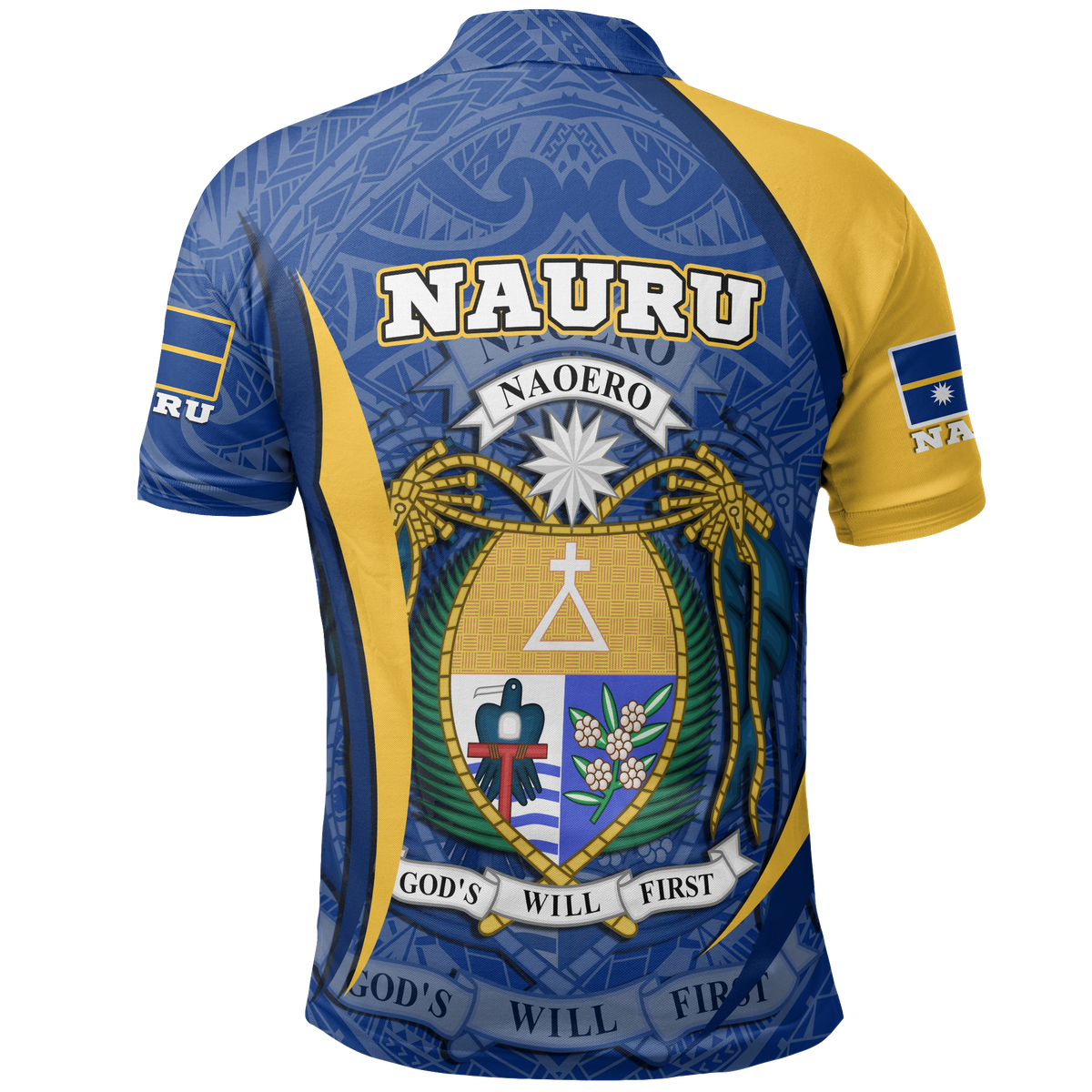 Nauru Polo Shirt Nauru Flag Coat Of Arms (Blue) - Polynesian Pride