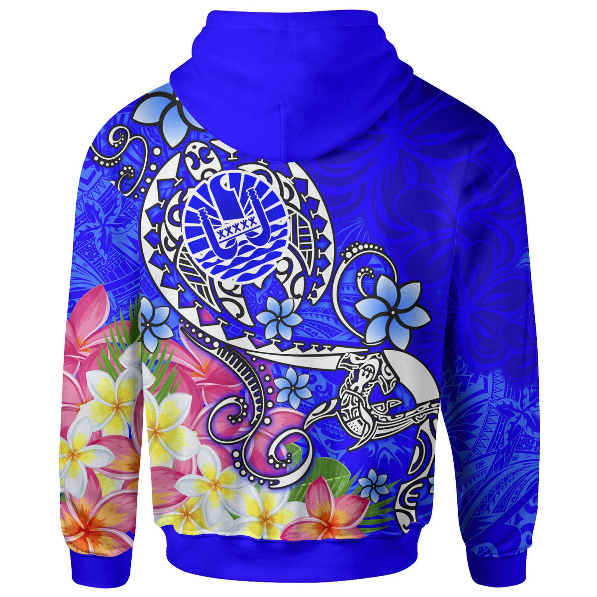 Tahiti Custom Hoodie Turtle Plumeria (Blue) - Polynesian Pride