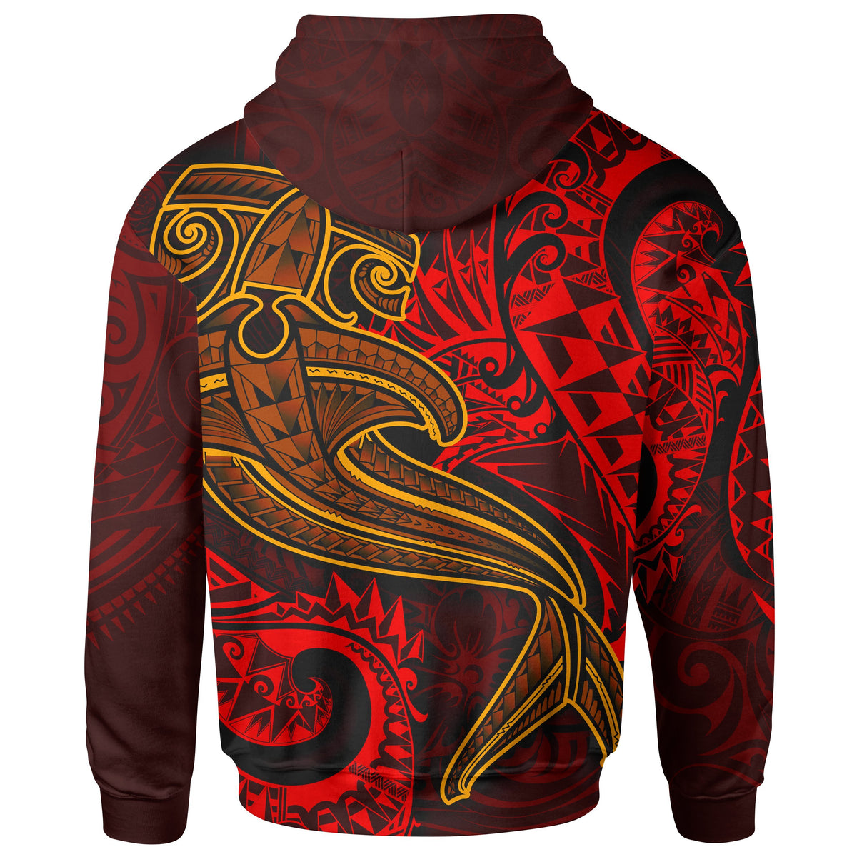 Polynesian Zip up Hoodie Red Shark Polynesian Tattoo - Polynesian Pride
