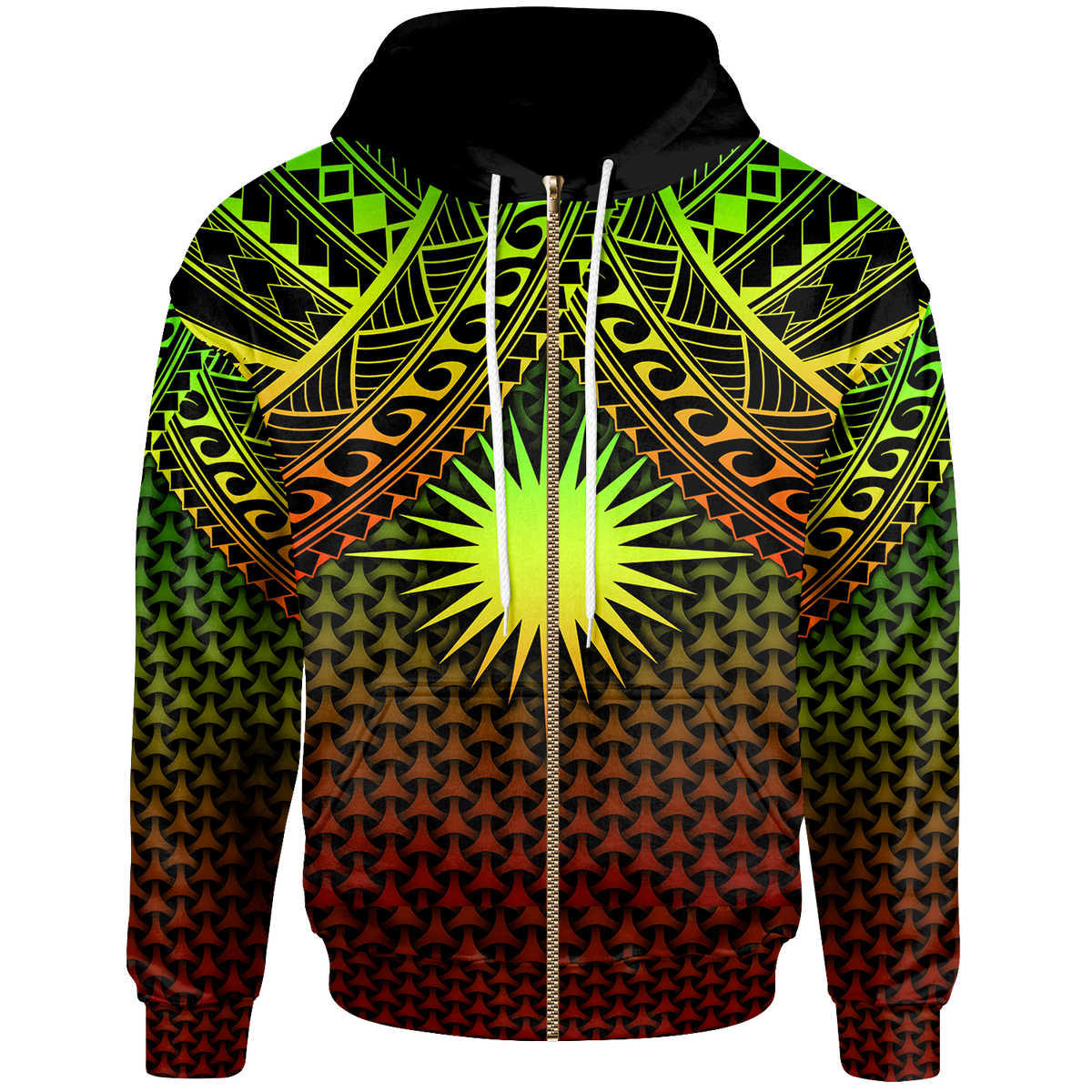 Polynesian Marshall Islands Zip up Hoodie Reggae Vintage Polynesian Patterns Unisex Reggae - Polynesian Pride