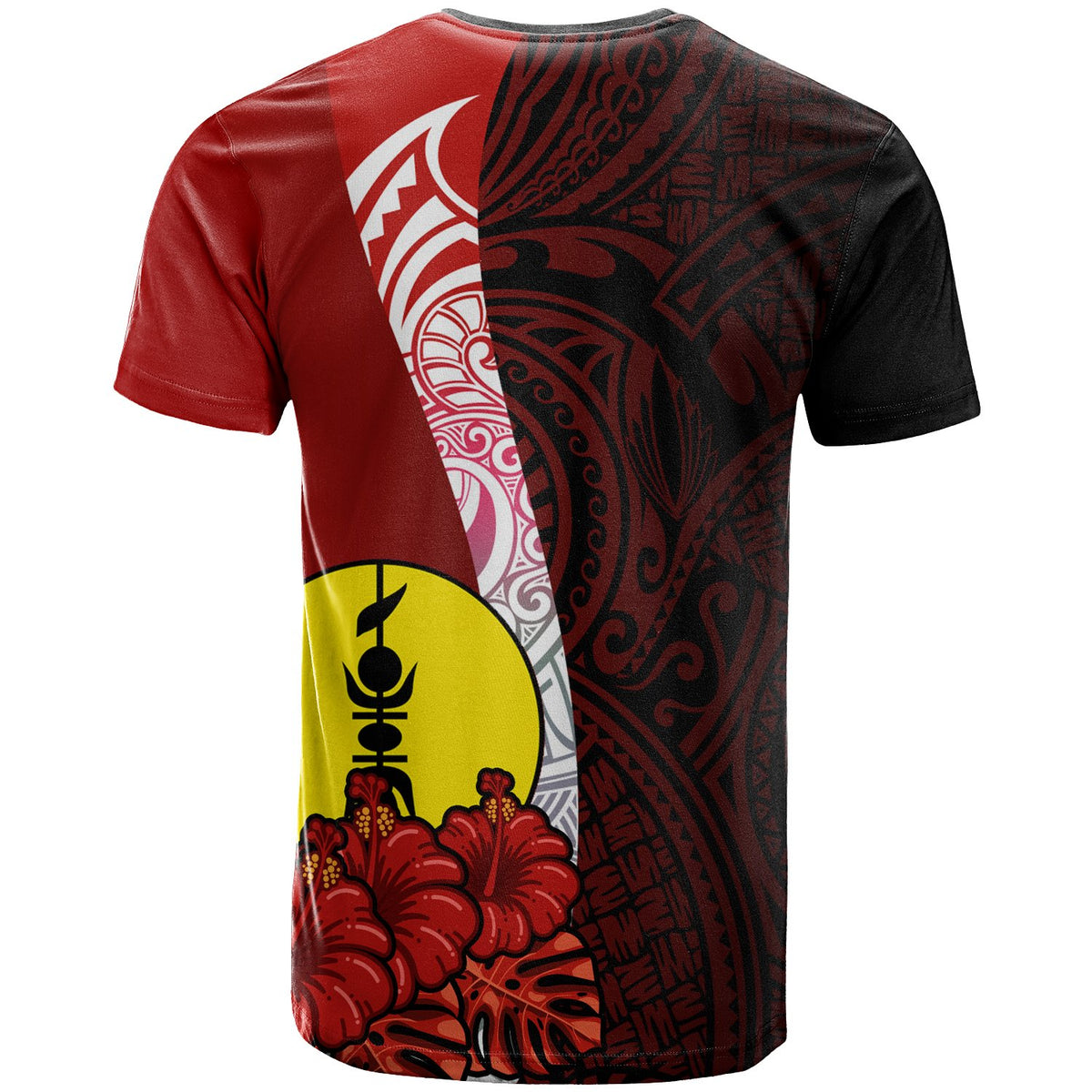 New Caledonia Polynesian Custom T Shirt Coat Of Arm With Hibiscus - Polynesian Pride