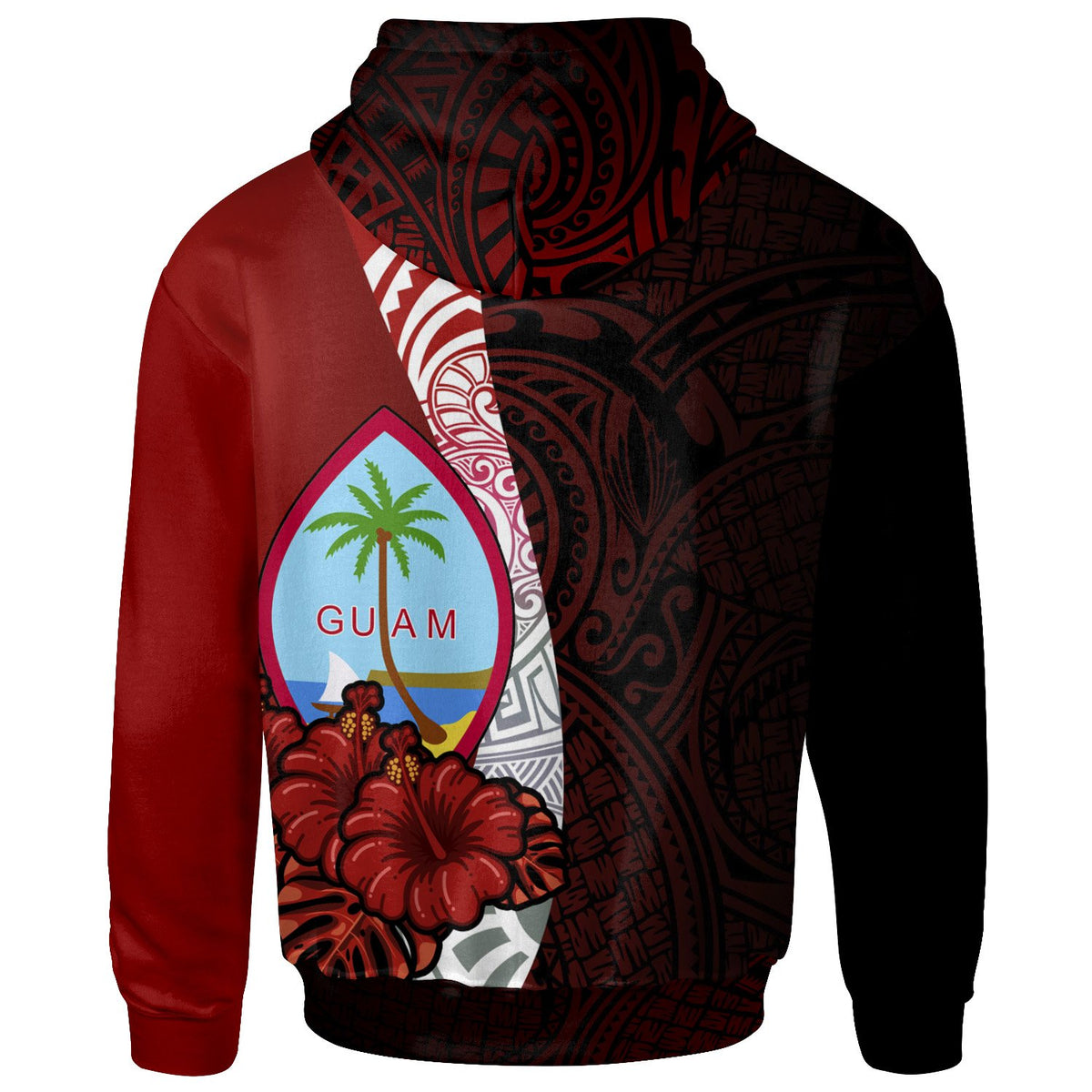 Guam Polynesian Zip up Hoodie Coat of Arm With Hibiscus - Polynesian Pride