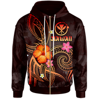 Polynesian Hawaii Zip up Hoodie Legend of Kanaka Maoli (Red) Unisex Red - Polynesian Pride