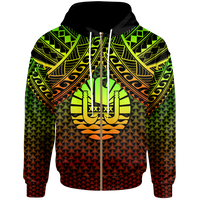 Polynesian Tahiti Custom Zip up Hoodie Reggae Vintage Polynesian Patterns Unisex Reggae - Polynesian Pride