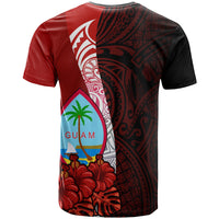 Guam Polynesian Custom T Shirt Coat of Arm With Hibiscus - Polynesian Pride