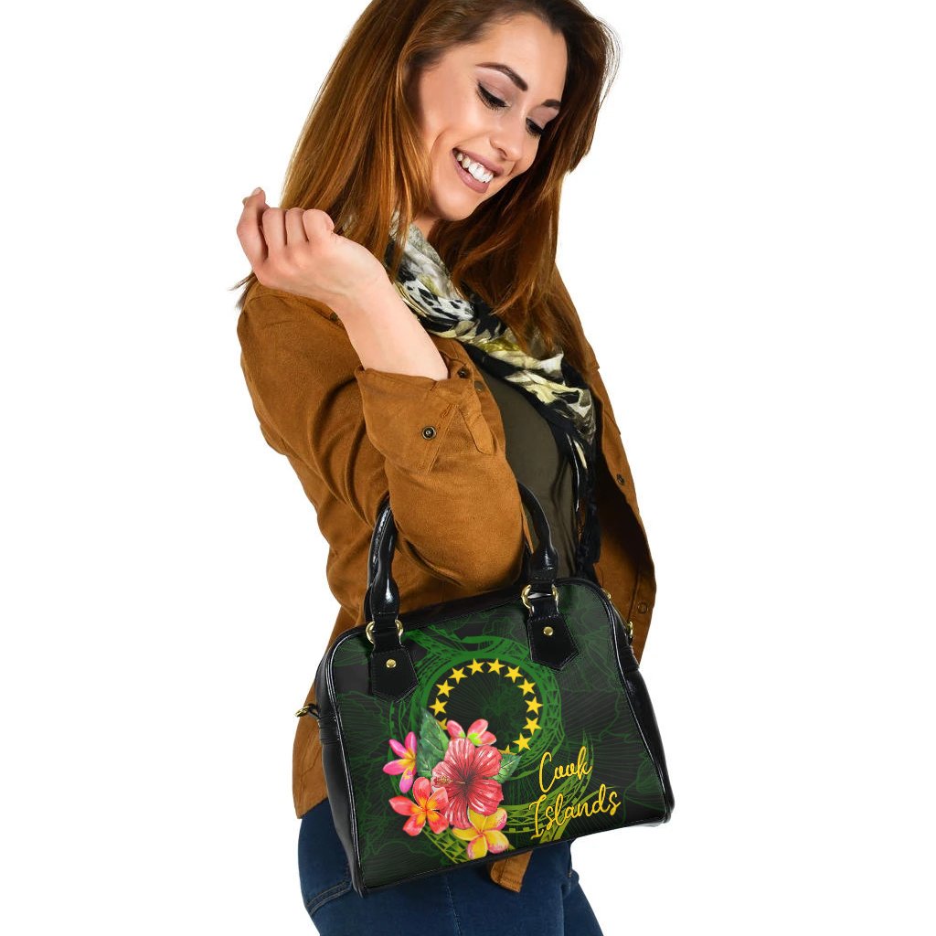 Cook Islands Polynesian Shoulder Handbag - Floral With Seal Flag Color - Polynesian Pride