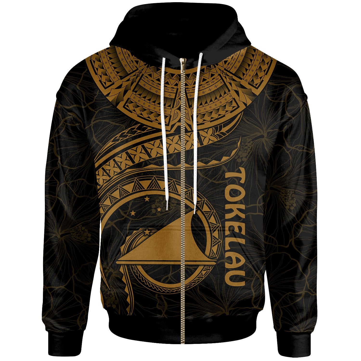 Tokelau Polynesian Zip up Hoodie Tokelau Waves (Golden) Unisex Golden - Polynesian Pride