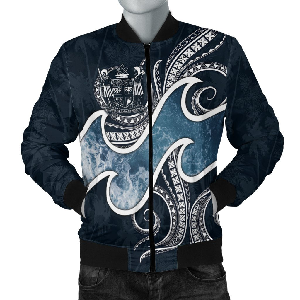 Fiji Polynesian Men's Bomber Jacket - Ocean Style Blue - Polynesian Pride