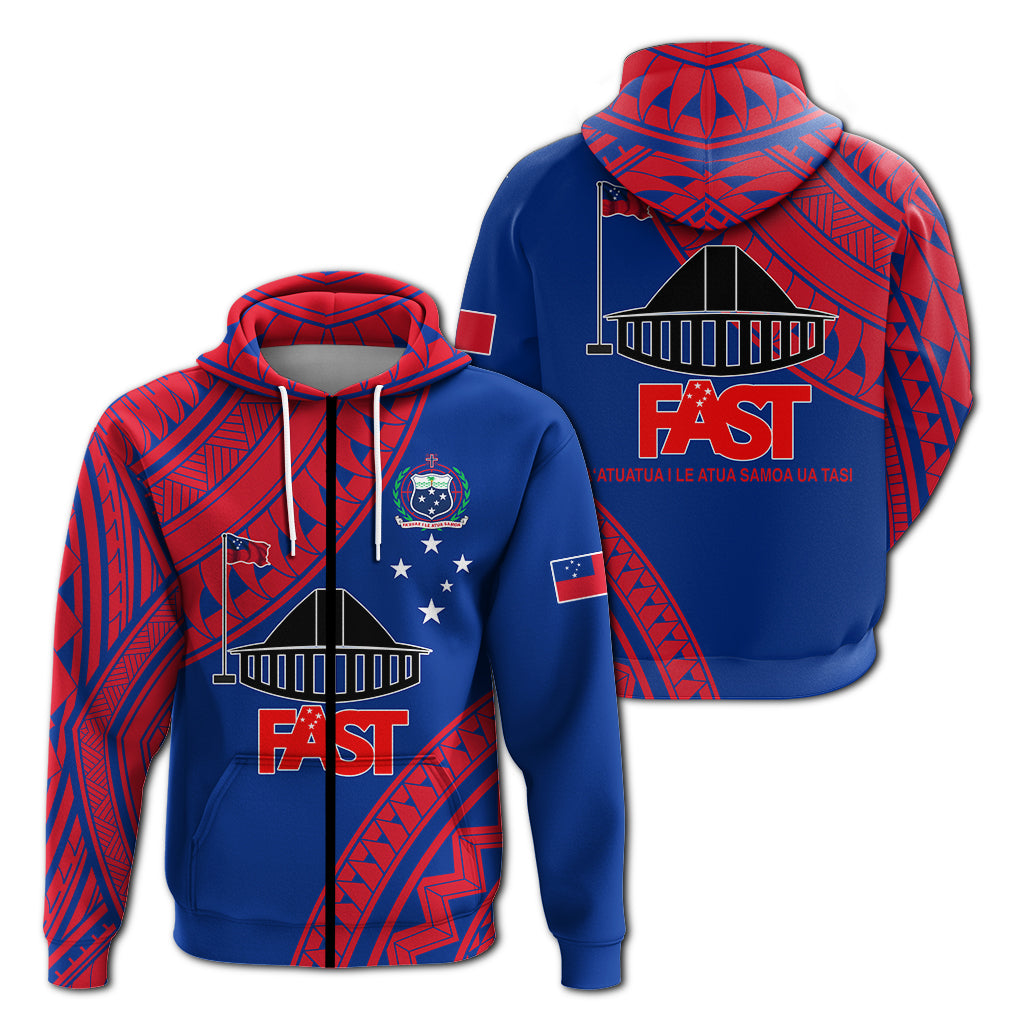 F.A.S.T Samoa Zip up Hoodie Samoan Pattern LT12 Unisex Blue - Polynesian Pride