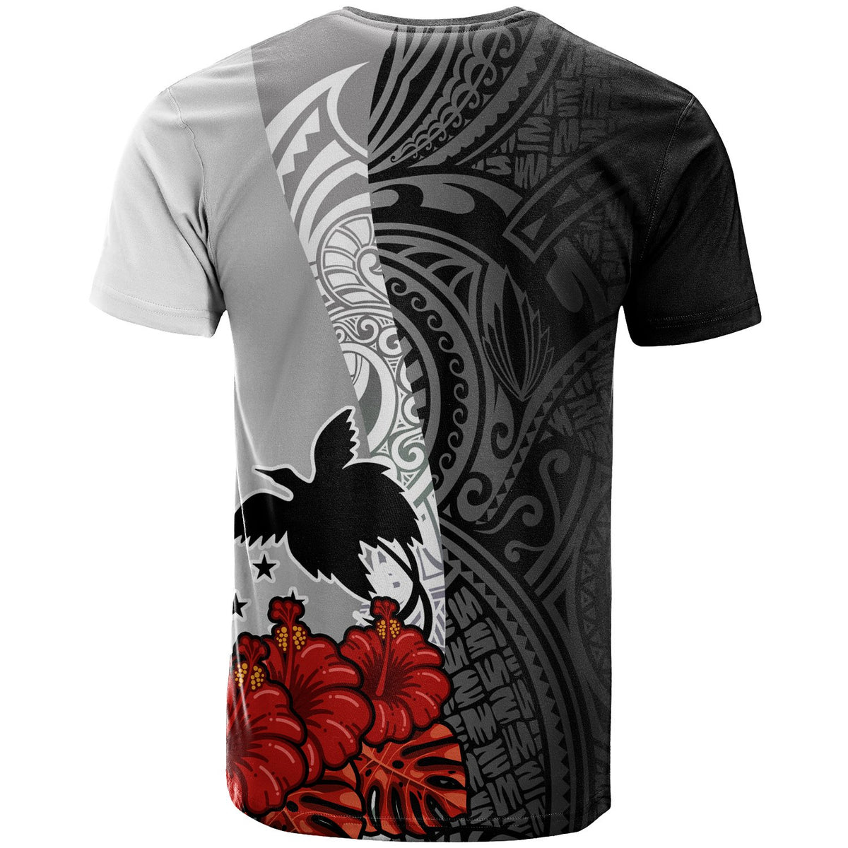 Papua New Guinea Polynesian Custom T Shirt Coat Of Arms With Hibiscus White - Polynesian Pride