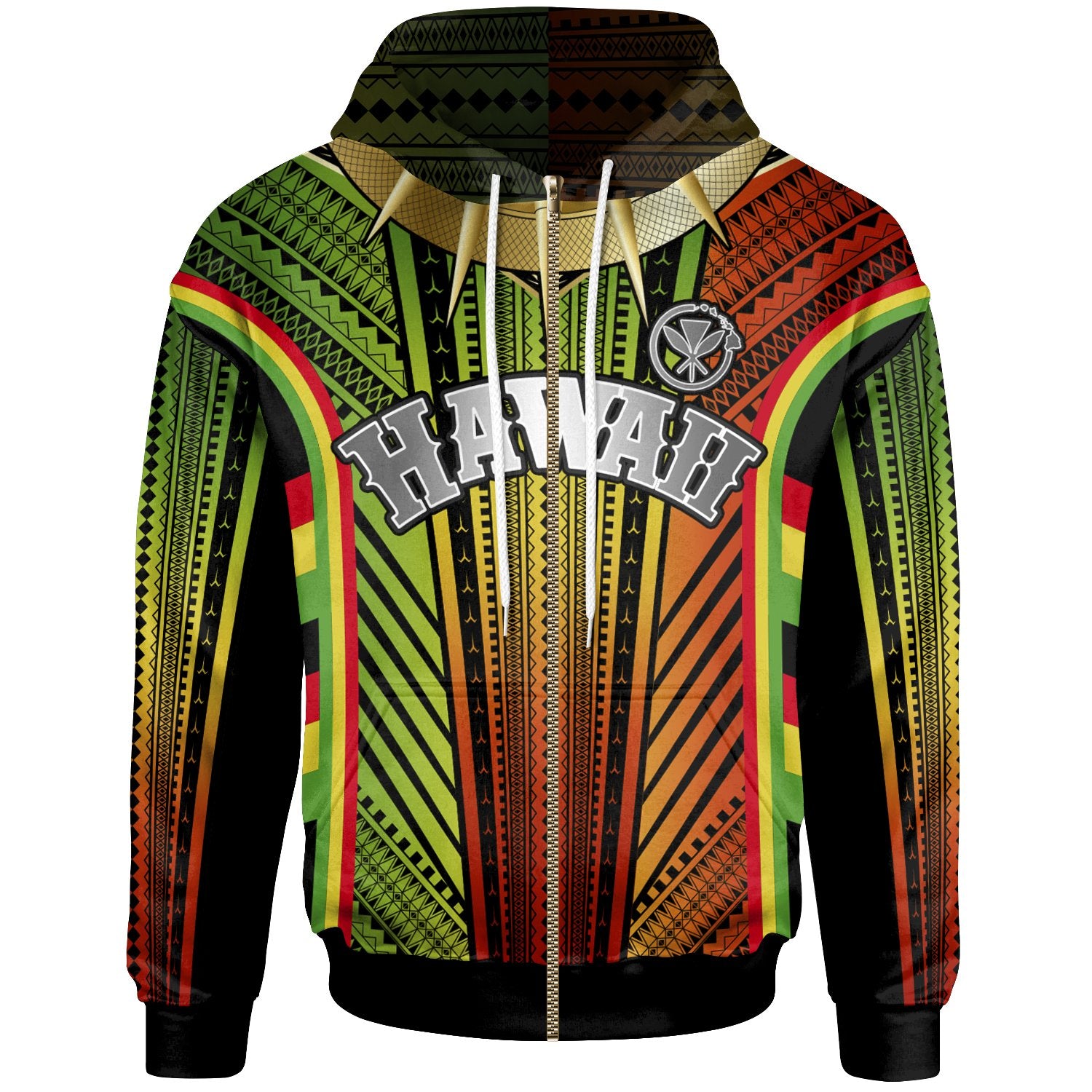 Hawaii Polynesian Zip Hoodie Tribal Ornamental Unisex Reggae - Polynesian Pride