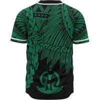 Vanuatu Polynesian Baseball Shirt - Tribal Wave Tattoo Green - Polynesian Pride
