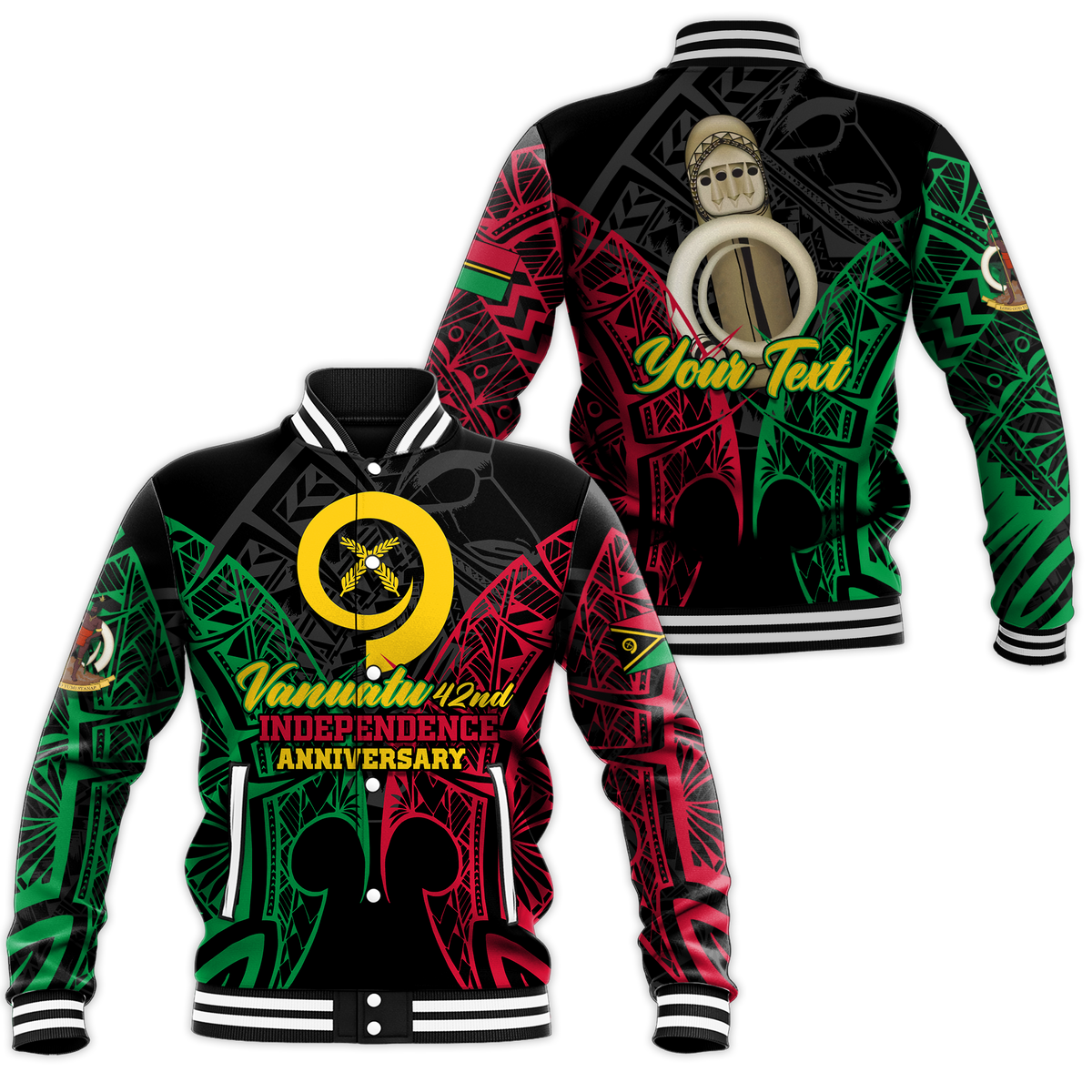Custom Vanuatu 42nd Independence Anniversary Pride Baseball Jacket - LT12 Unisex Black - Polynesian Pride