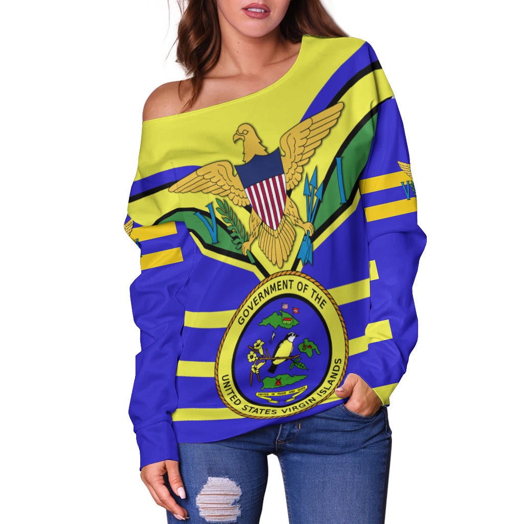 US Virgin Islands Off Shoulder Sweater Egales with Seal LT4 - Polynesian Pride