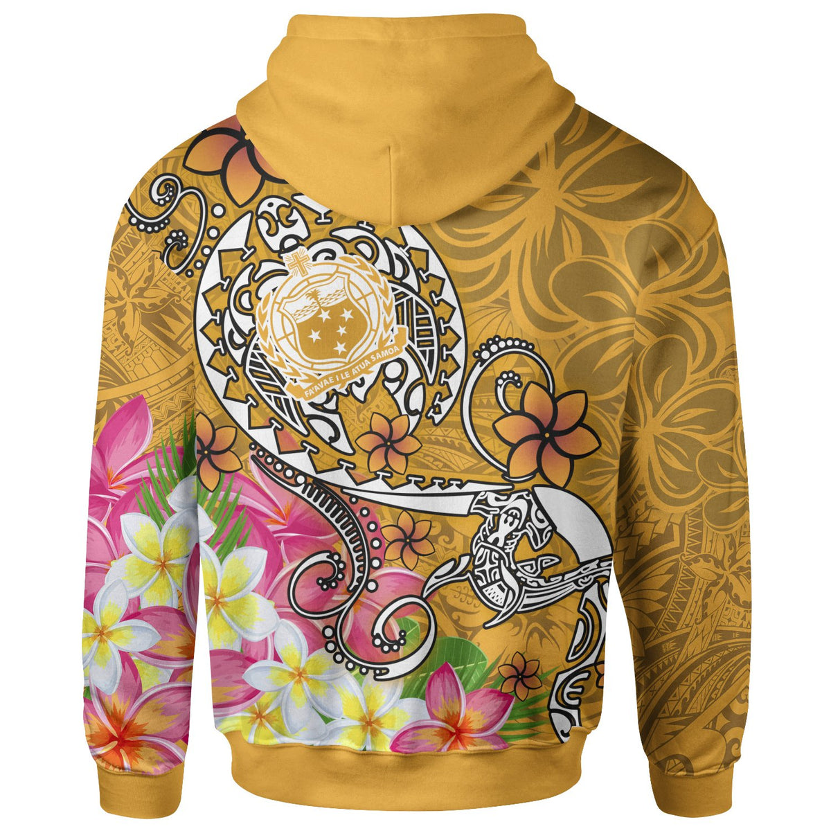 Samoa Zip up Hoodie Turtle Plumeria (Gold) - Polynesian Pride