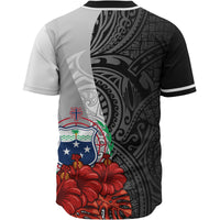 Samoa Polynesian Custom Personalised Baseball Shirt - Coat Of Arm With Hibiscus White - Polynesian Pride