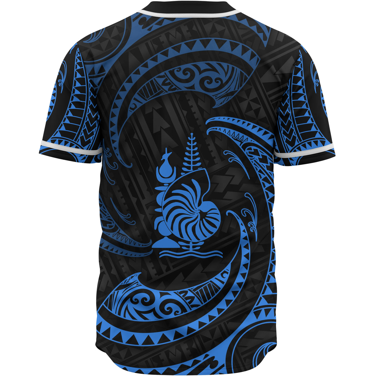 New Caledonia Polynesian Baseball Shirt - Blue Tribal Wave - Polynesian Pride